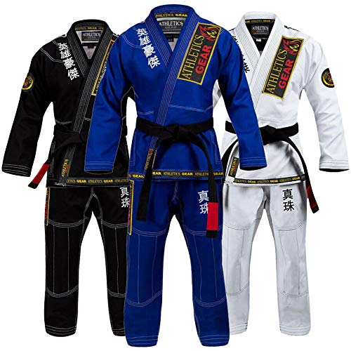 BJJ Gi con cinturón gratuito brasileño Jiu Jitsu Gi Uniforme 100% algodón perla tejido tejido con parches, peso ligero para niños, hombres y mujeres, azul, A1 (160cm - 169cm)