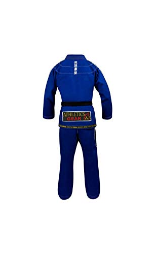 BJJ Gi con cinturón gratuito brasileño Jiu Jitsu Gi Uniforme 100% algodón perla tejido tejido con parches, peso ligero para niños, hombres y mujeres, azul, A1 (160cm - 169cm)