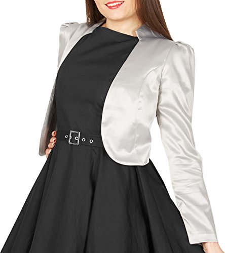 BlackButterfly Formal Satén Manga Larga Bolero Chaqueta (Plata, ES 44 - XL)