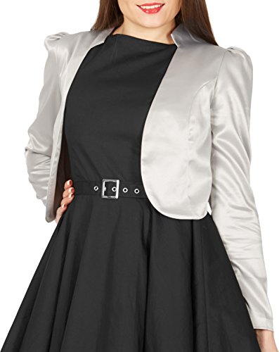 BlackButterfly Formal Satén Manga Larga Bolero Chaqueta (Plata, ES 44 - XL)