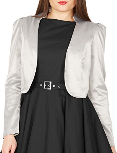 BlackButterfly Formal Satén Manga Larga Bolero Chaqueta (Plata, ES 44 - XL)