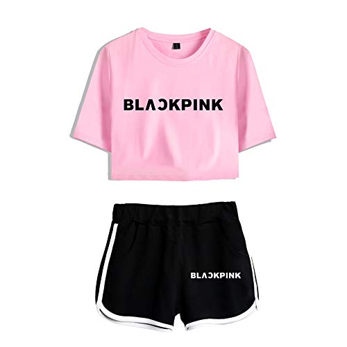 Blackpink KPOP Ropa JISOO Lisa Rose Jennie Camiseta Set Expuestos Pantalones Cortos Ombligo Traje De La Camiseta Crop Top T-Shirt