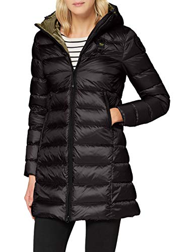 Blauer IMPERMEABILE/Trench LUNGHI Imbottito Piuma Chamarra de Plumas Alternativa, 999mt Nero INT. Verde Militare Chiaro, XS para Mujer