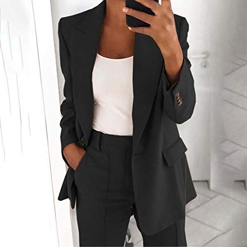 Blazers Mujer Casual SHOBDW Liquidación Venta Señoras de la Oficina Trajes Mujer Trabajo Solapa Chaqueta Mujer Slim Fit Cardigan Mujer Baratos Abrigo Mujer Largos Tallas Grandes(Negro,XXL)