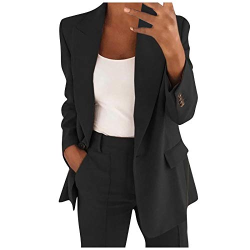 Blazers Mujer Casual SHOBDW Liquidación Venta Señoras de la Oficina Trajes Mujer Trabajo Solapa Chaqueta Mujer Slim Fit Cardigan Mujer Baratos Abrigo Mujer Largos Tallas Grandes(Negro,XXL)