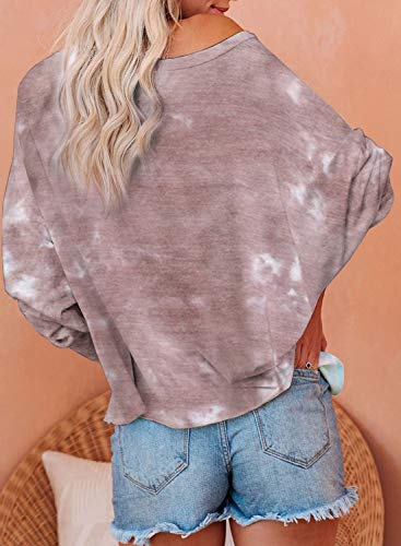 BLENCOT Camiseta de Mujer Tops de Manga Larga Top de Manga Larga Mujer Tie Dye Blusa Manga Larga de Mujer Camisa de Pijama Mujer Jersey de teñido Anudado Mujer Casual S-2XL