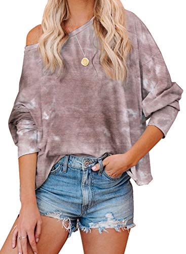 BLENCOT Camiseta de Mujer Tops de Manga Larga Top de Manga Larga Mujer Tie Dye Blusa Manga Larga de Mujer Camisa de Pijama Mujer Jersey de teñido Anudado Mujer Casual S-2XL