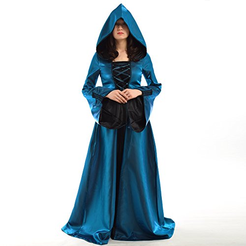 BLESSUME Vendimia Renacimiento Encapuchado Vestir (S, Azul)