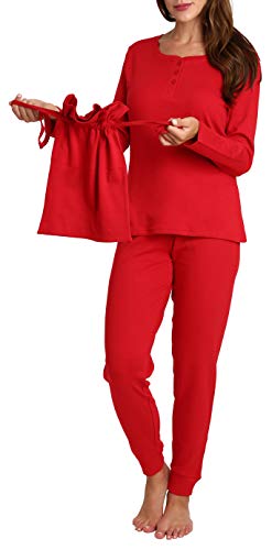 Blis Camisa de manga larga y pantalón de pijama para mujer de 3 piezas con bolsa Ovenight - rojo - XL