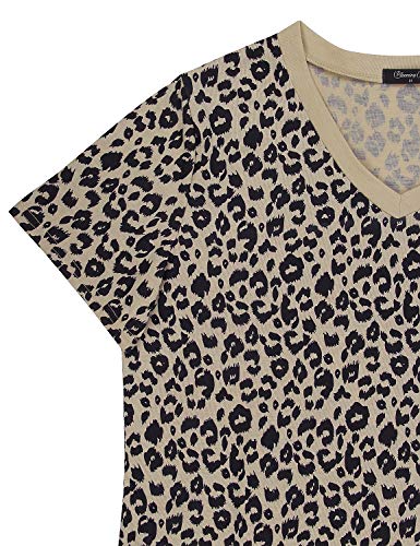 Blooming Jelly Camiseta de Mujer Blusas de Manga Estampado de Leopardo Corta Cuello Redondo Basica Camisa Verano Tops