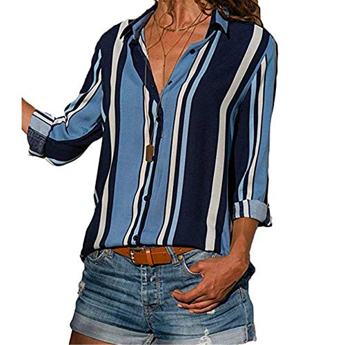 Blusa De Mujer De Verano con DiseñO De Rayas Y Solapa De Un Solo Pecho De Manga Larga De Gran TamañO para Mujer