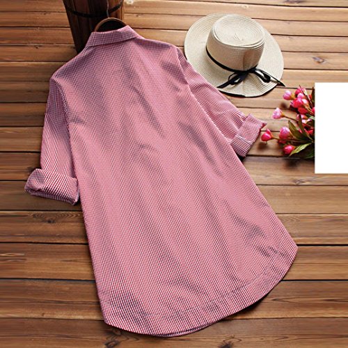 Blusa de Mujer Sexy Covermason Camisa de Manga Larga de Las Mujeres del botón del Enrejado de la Camisa de Las Tapas Ocasionales Flojas Blusa del tamaño Extra Grande(5XL, Red)