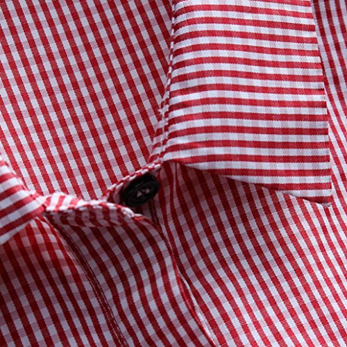 Blusa de Mujer Sexy Covermason Camisa de Manga Larga de Las Mujeres del botón del Enrejado de la Camisa de Las Tapas Ocasionales Flojas Blusa del tamaño Extra Grande(5XL, Red)