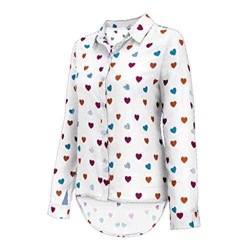 Blusa de Mujer,Verano Corazón Impresión Blusa Elegante Color sólido Manga Corta Blusa Camisa de Oficina Cuello en v Camiseta Tops Casual Fiesta T-Shirt Original tee vpass (Blanco, S)