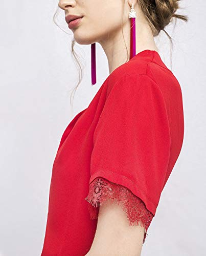 Blusa Encaje Mangas Rojo Talla: S