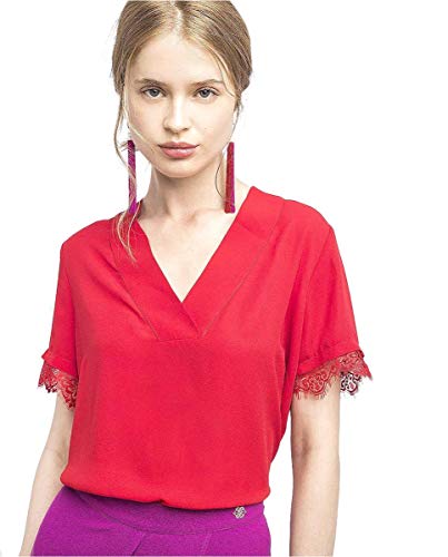 Blusa Encaje Mangas Rojo Talla: S