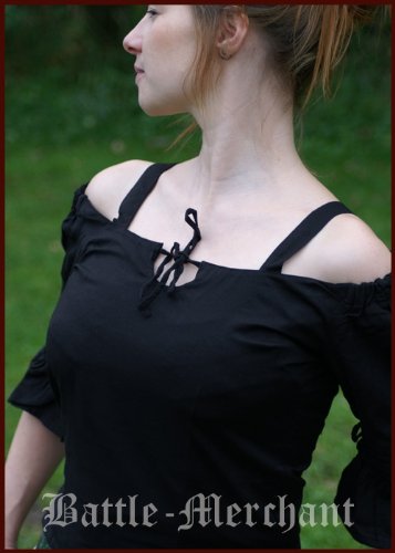 Blusa medieval con correas, colour negro, talla S - medieval de vestuario