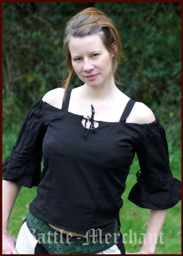 Blusa medieval con correas, colour negro, talla S - medieval de vestuario