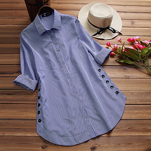 Blusa Mujer BBestseller Top de Manga Larga de Algodón con Panel de Botón Otoño e Invierno Camisas Sudadera con Capucha Pulóver Tapa de Trompeta (XL, Azul)