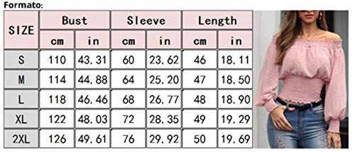 Blusa Mujer Top Fuera del Hombro Camiseta Escote Barco con Mangas Largas Lunares Hinchados Elegante (Negro, L)