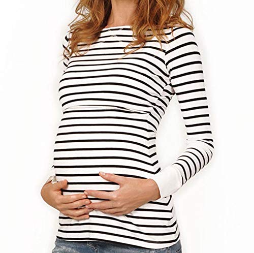 Blusas Manga Larga de Mujer Lactancia Ropa Embarazadas Otoño Invierno Basica Pullover Tops en Cuello Redondo Camisetas a Rayas