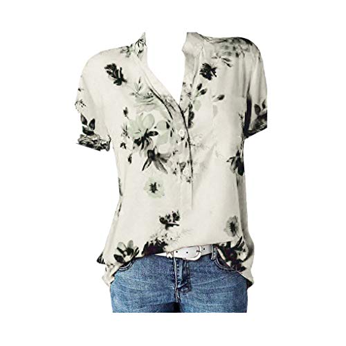 Blusas Mujer Elegantes Tallas Grandes Verano POLP Camiseta Mujer Manga Corta Ropa Mujer Verano 2019 Blusa Sexy Rosa Mujer Fiesta Blusones Talla Grande (Beige, XXXXXL)