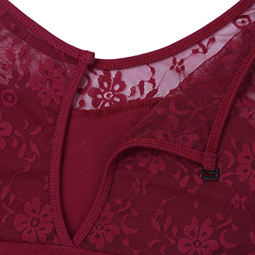 Body De Manga Larga para Damas con 3 4 Mangas Camiseta De Encaje Camisetas Monos De Una Pieza Lencería Debajo De La Cálida SH (Color : Winered, Size : L(Bust79cm))