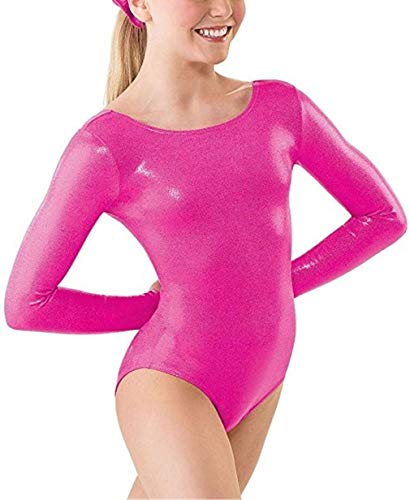 Body Mujer Manga Larga Casual Cuello Figurformend Redondo Elásticos Modernas Bodies Elegantes Hipster Ballet Gimnasia Envolver El Cuerpo Monos Tops Color Sólido (Color : Hot Pink, Size : S)
