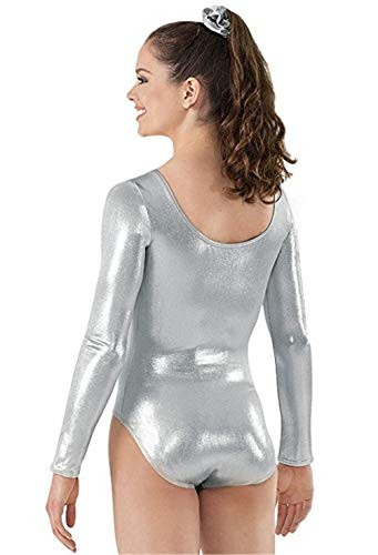 Body Mujer Manga Larga Cuello Figurformend Elásticos Festival Redondo de Moda Bodies Elegantes Hipster Ballet Gimnasia Envolver El Cuerpo Monos Tops Color Sólido (Color : Silber, Size : XL)