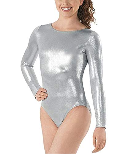 Body Mujer Manga Larga Cuello Figurformend Elásticos Festival Redondo de Moda Bodies Elegantes Hipster Ballet Gimnasia Envolver El Cuerpo Monos Tops Color Sólido (Color : Silber, Size : XL)