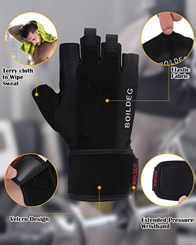 boildeg Guantes Gimnasio Hombre Mujer,Guantes Pesas Gym Guantes Fitness Transpirable con Protección Completa de Muñeca y Palma para Crossfit Levantamiento de Pesas Musculación (Negro, M)