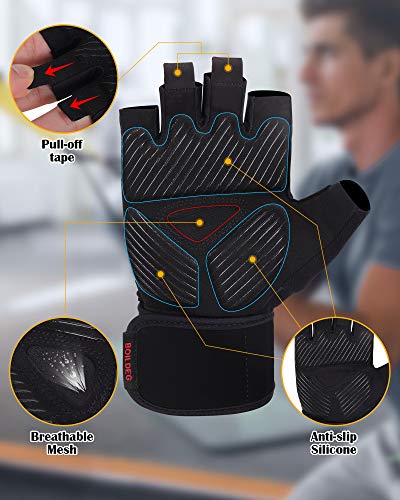 boildeg Guantes Gimnasio Hombre Mujer,Guantes Pesas Gym Guantes Fitness Transpirable con Protección Completa de Muñeca y Palma para Crossfit Levantamiento de Pesas Musculación (Negro, M)