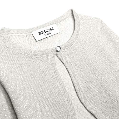 Bolerose Chicas Manga Larga Brillante Bolero Niñas Cárdigan (Plata, 7-8 Años)