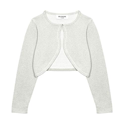 Bolerose Chicas Manga Larga Brillante Bolero Niñas Cárdigan (Plata, 7-8 Años)