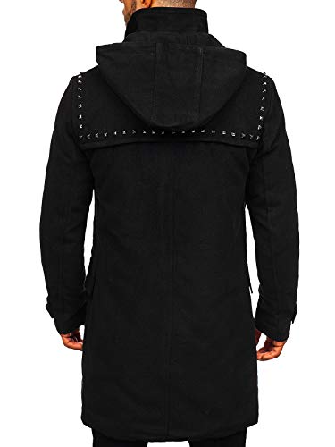 BOLF Hombre Abrigo De Invierno con Capucha Botonadura Simple Cuello Reversible Estilo Casual X-Feel 88870 Negro M [4D4]
