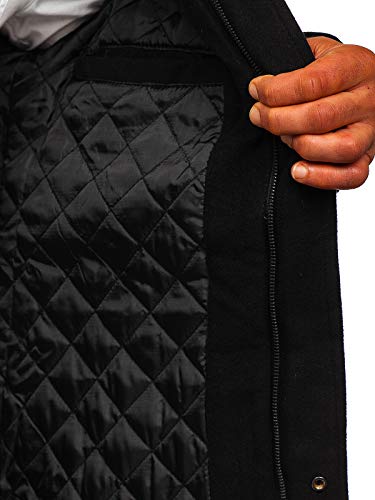 BOLF Hombre Abrigo De Invierno con Capucha Botonadura Simple Cuello Reversible Estilo Casual X-Feel 88870 Negro M [4D4]