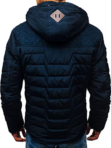BOLF Hombre Chaqueta Acolchada De Invierno con Capucha Cierre de Cremallera y Velcros Cuello Elevado Ropa de Abrigo Estilo Diario Extreme 1673 Azul Oscuro XL [4D4]
