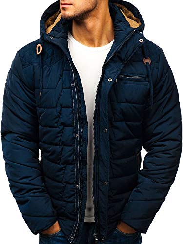 BOLF Hombre Chaqueta Acolchada De Invierno con Capucha Cierre de Cremallera y Velcros Cuello Elevado Ropa de Abrigo Estilo Diario Extreme 1673 Azul Oscuro XL [4D4]