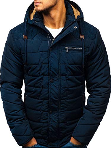 BOLF Hombre Chaqueta Acolchada De Invierno con Capucha Cierre de Cremallera y Velcros Cuello Elevado Ropa de Abrigo Estilo Diario Extreme 1673 Azul Oscuro XL [4D4]