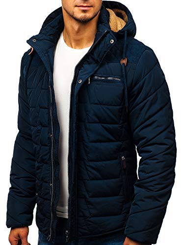 BOLF Hombre Chaqueta Acolchada De Invierno con Capucha Cierre de Cremallera y Velcros Cuello Elevado Ropa de Abrigo Estilo Diario Extreme 1673 Azul Oscuro XL [4D4]