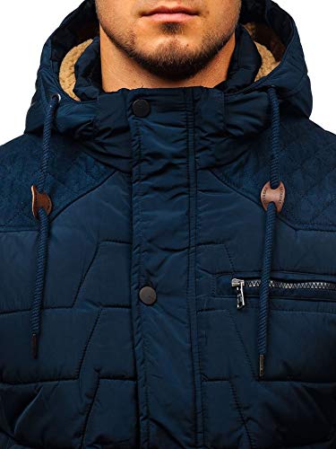 BOLF Hombre Chaqueta Acolchada De Invierno con Capucha Cierre de Cremallera y Velcros Cuello Elevado Ropa de Abrigo Estilo Diario Extreme 1673 Azul Oscuro XL [4D4]