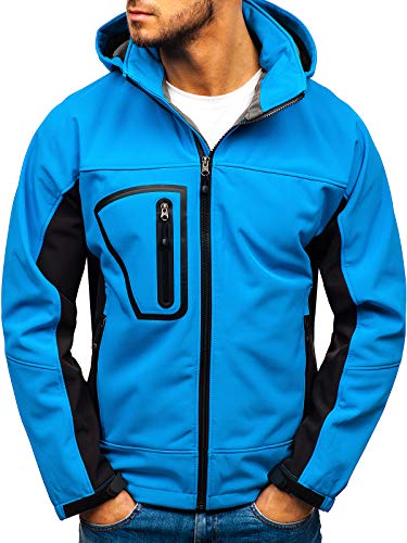 BOLF Hombre Chaqueta de Entretiempo Softshell con Capucha Cierre de Cremallera Freestep T019 Azul(Claro) M [4D4]