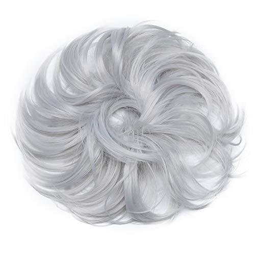 Bollo de extensión de cabello desordenado Updo para mujeres Coleteros para el cabello con cola de caballo Donut Chignons Pedazo de cabello Gris plateado