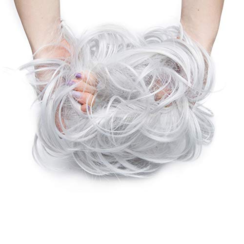 Bollo de extensión de cabello desordenado Updo para mujeres Coleteros para el cabello con cola de caballo Donut Chignons Pedazo de cabello Gris plateado
