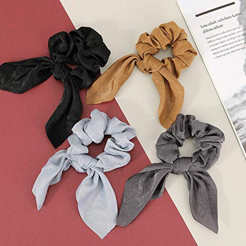 Bolonbi - 17 coleteros de satén con lazo para cabello, gomas para el pelo con diseño de orejas de conejo tamaño largo y corto, accesorio elástico para coleta o moño