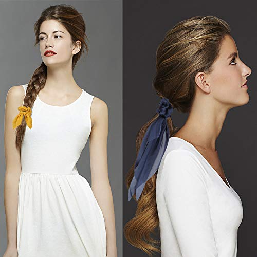 Bolonbi - 17 coleteros de satén con lazo para cabello, gomas para el pelo con diseño de orejas de conejo tamaño largo y corto, accesorio elástico para coleta o moño