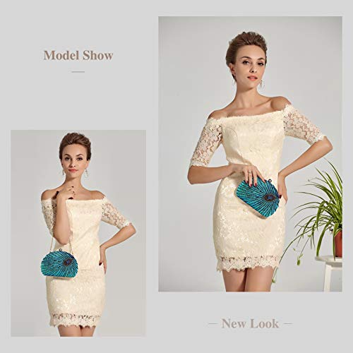 Bolso de Fiesta Pequeña Pavo Real Elegante Noche Diamantes de imitación Clutch con Cuentas Monedero del Banquete Bolso de Boda Cocktail,Azul