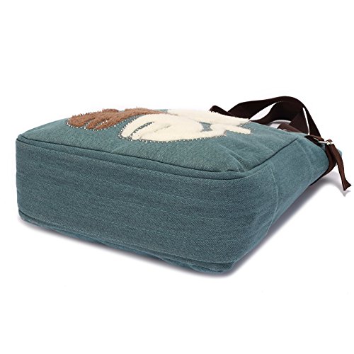 Bolso de Hombro de Las Mujeres con el Bolso de Compras Lindo del Ocio de la Lona del Gato por KAUKKO (Ejercito Verde)