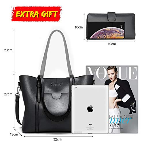 Bolsos de Mujer Bolso Bandolera Tote Grande De Hombro Bolsos PU Cuero Bolsos Billetera 2pcs Set (Negro)