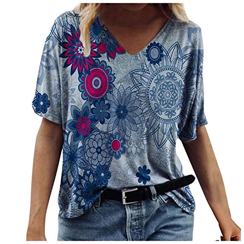 BOLUOBAO Camiseta de Señora de Manga Corta de Moda Verano Baratas，Blusa Mujer con Estampado ImpresióN Talla Grande Elegante Casual Divertidas Hippie